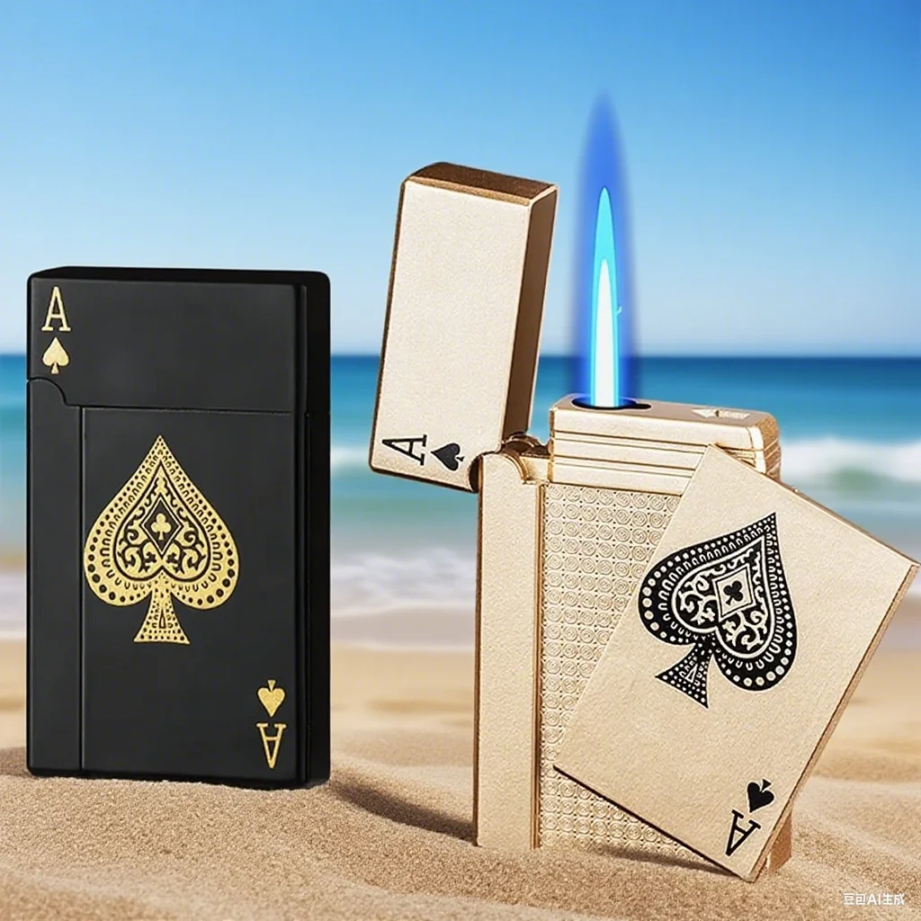 Briquet à gaz Butane de Poker créatif, allumage latéral droit à flamme bleue