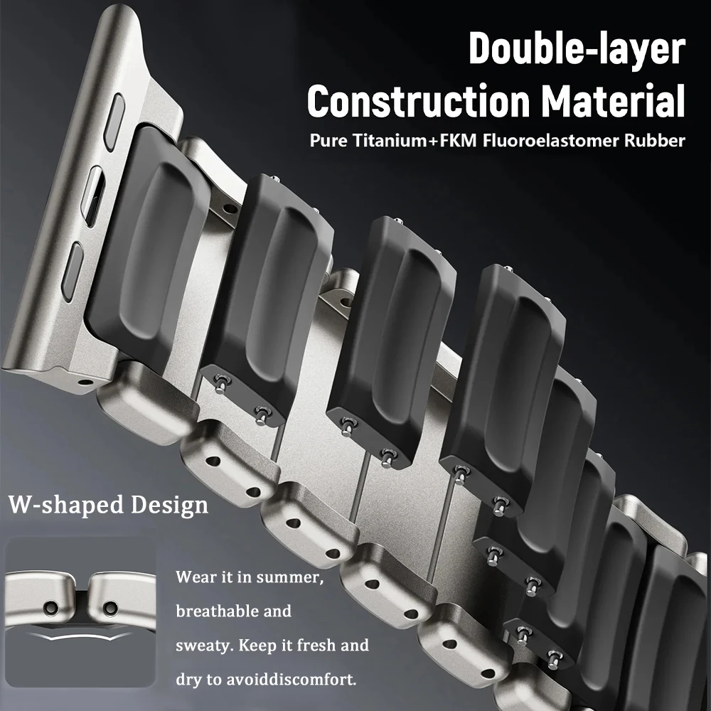 Bracelet en caoutchouc fluoré titane Apple Watch Ultra 3 2 49mm 46mm 45 44mm – Image 5